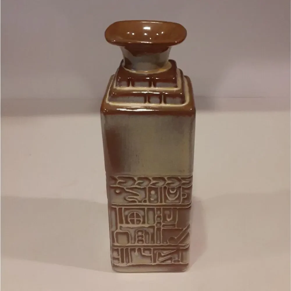 Vintage Frankoma Pottery Pictographs Column Bud Vase#7JH NOTE